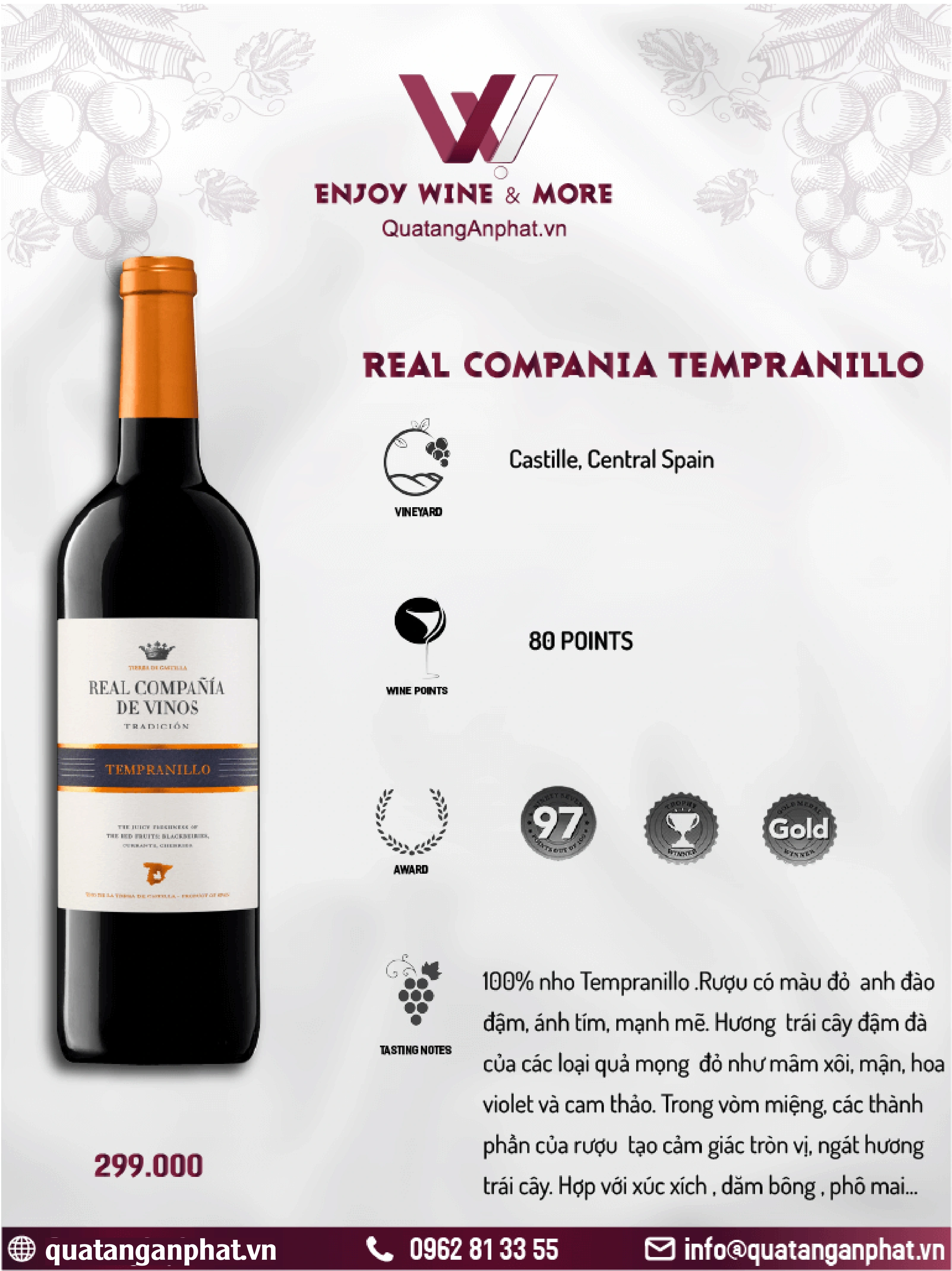 Rượu vang đỏ Real Compania Tempranillo Tradicion Spain 750ml 13.5% ?? Rượu vang đỏ Real Compania Tempranillo Tradicion Spain 750ml 13.5% 