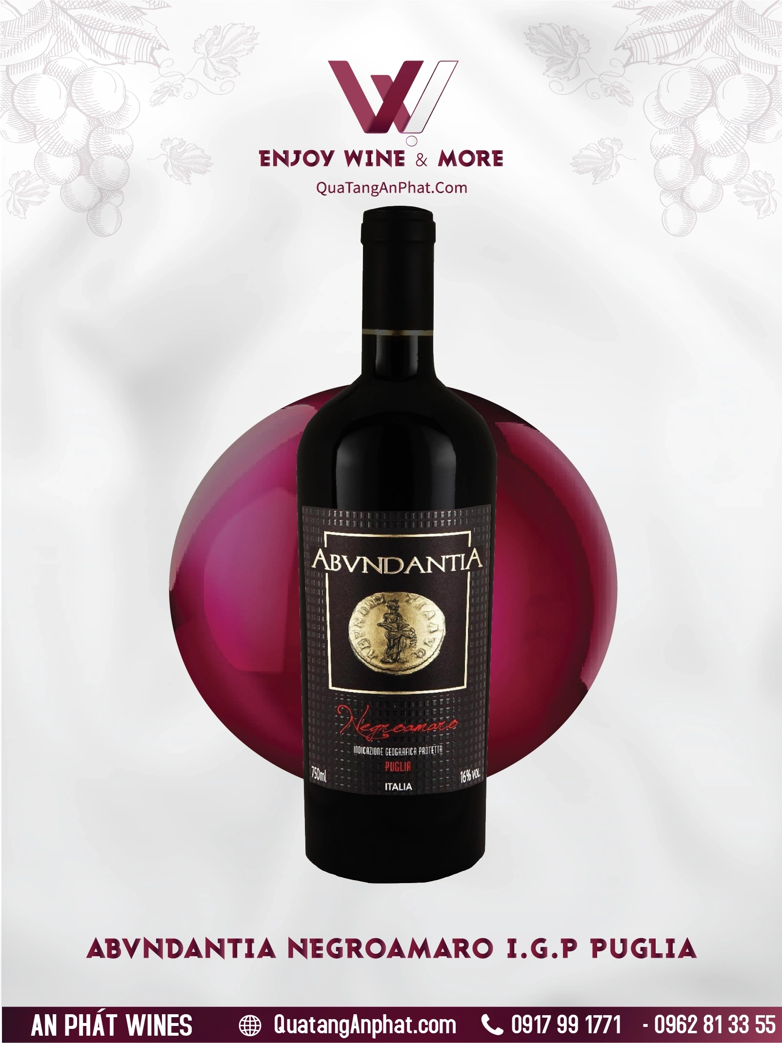 Rượu vang đỏ organic  Abvndantia Negroamaro I.G.P Puglia Italy 750ml 16% ?? Rượu vang đỏ organic  Abvndantia Negroamaro I.G.P Puglia Italy 750ml 16%