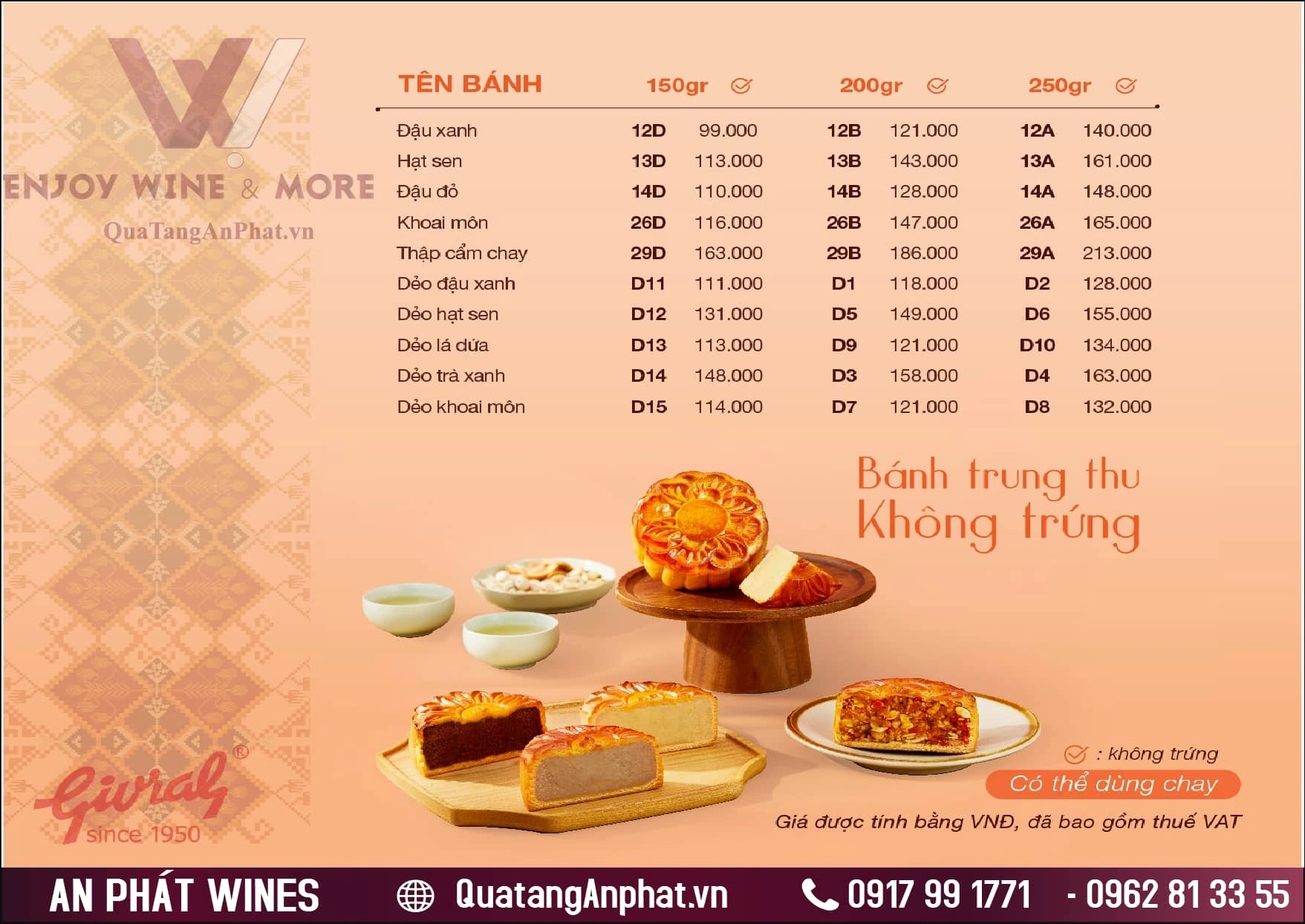 Bảng giá bánh trung thu GIVRAL 2024 ?? Bảng giá bánh trung thu GIVRAL 2024