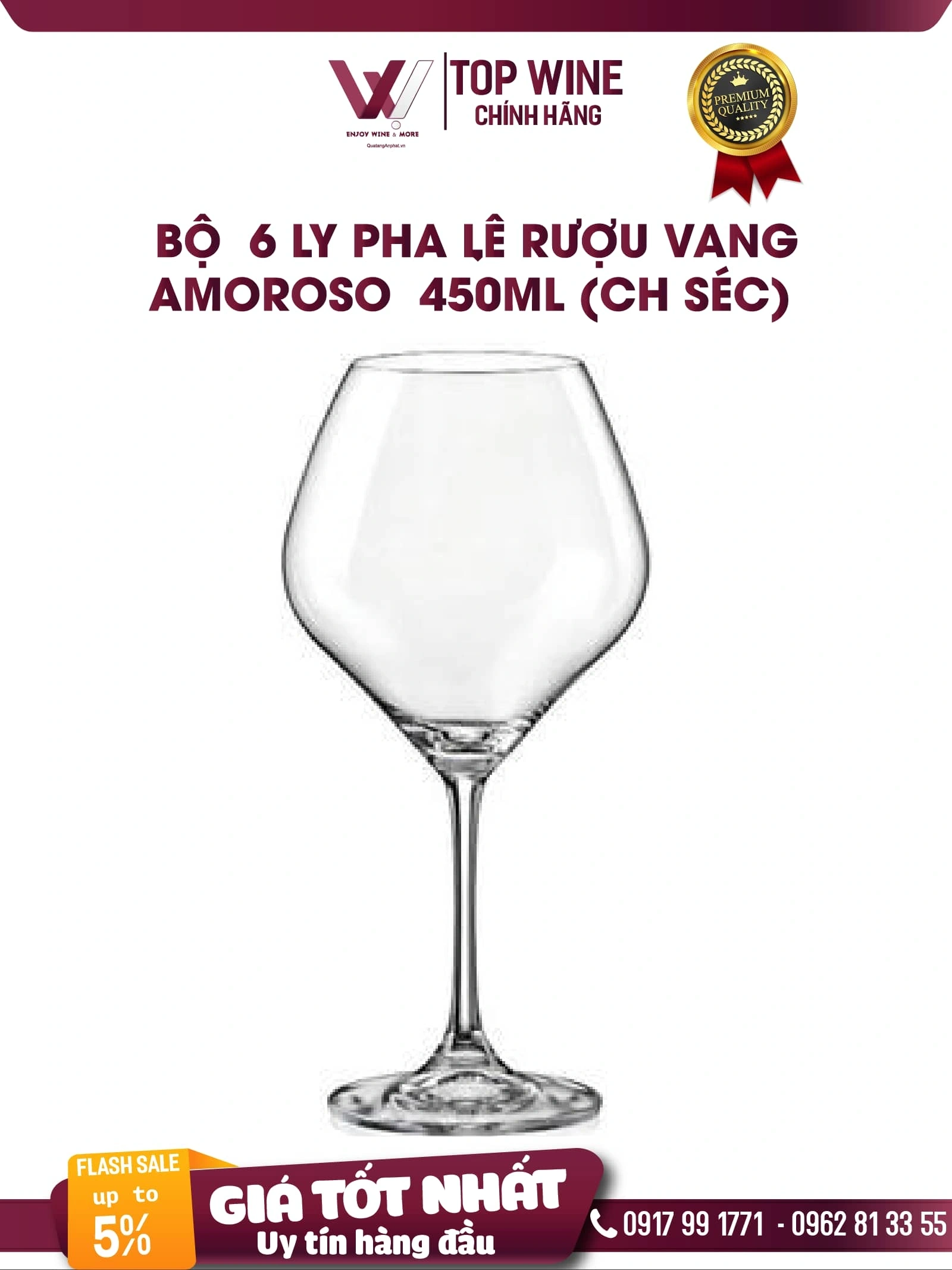 Bộ  6 ly pha lê rượu vang Amoroso  450ml (CH Séc)   ?? Bộ  6 ly pha lê rượu vang Amoroso  450ml (CH Séc)  