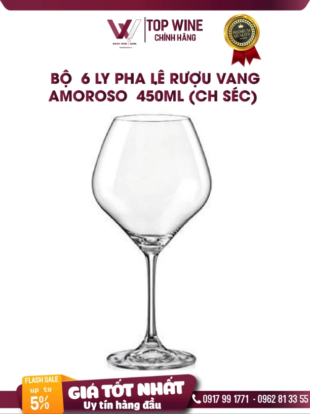 Bộ  6 ly pha lê rượu vang Amoroso  450ml (CH Séc)  