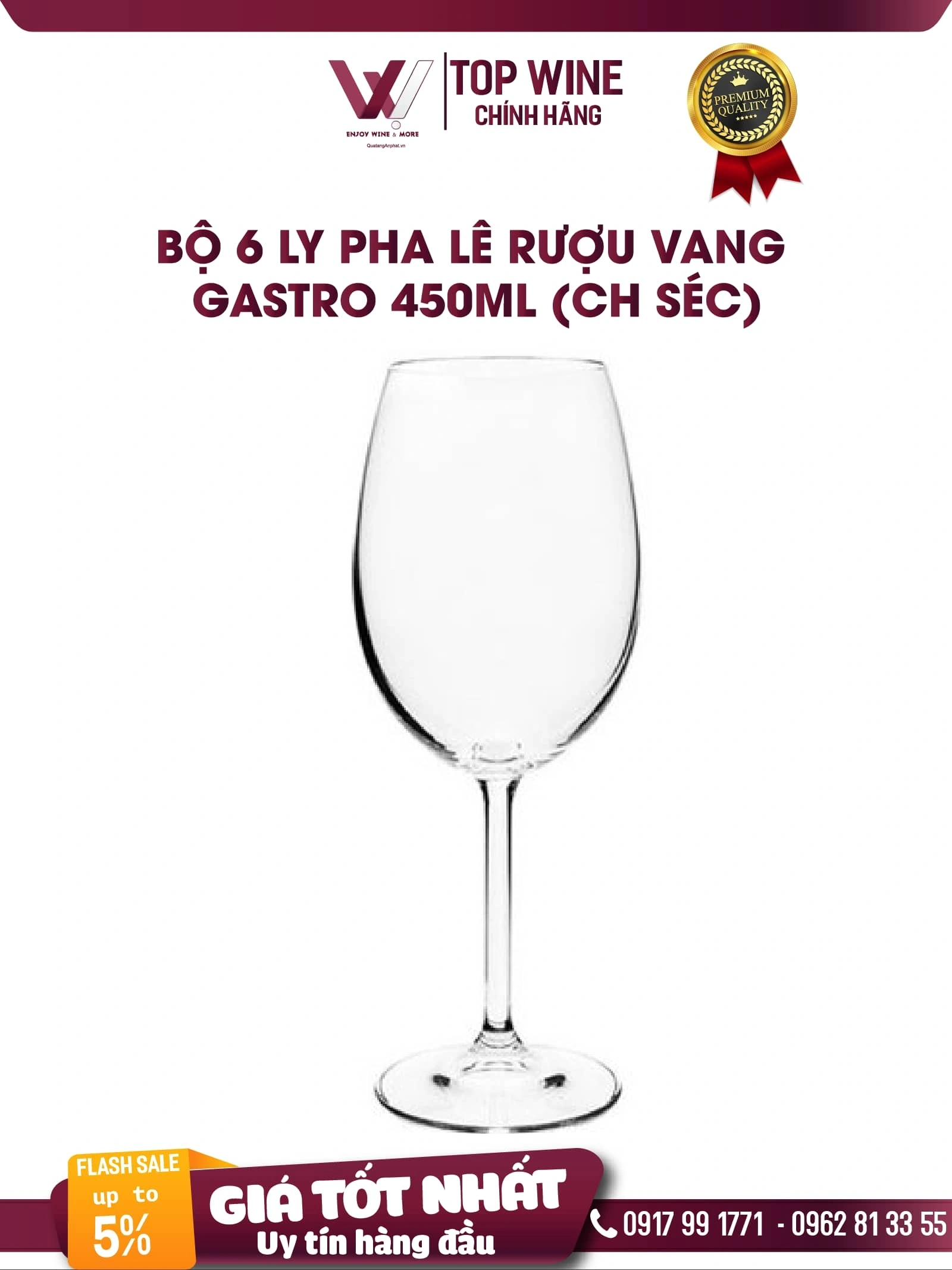 Bộ 6 ly pha lê rượu vang Gastro 450ml (CH Séc) ?? Bộ 6 ly pha lê rượu vang Gastro 450ml (CH Séc)