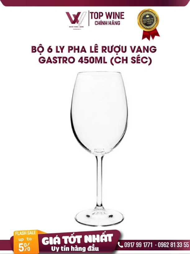 Bộ 6 ly pha lê rượu vang Gastro 450ml (CH Séc)
