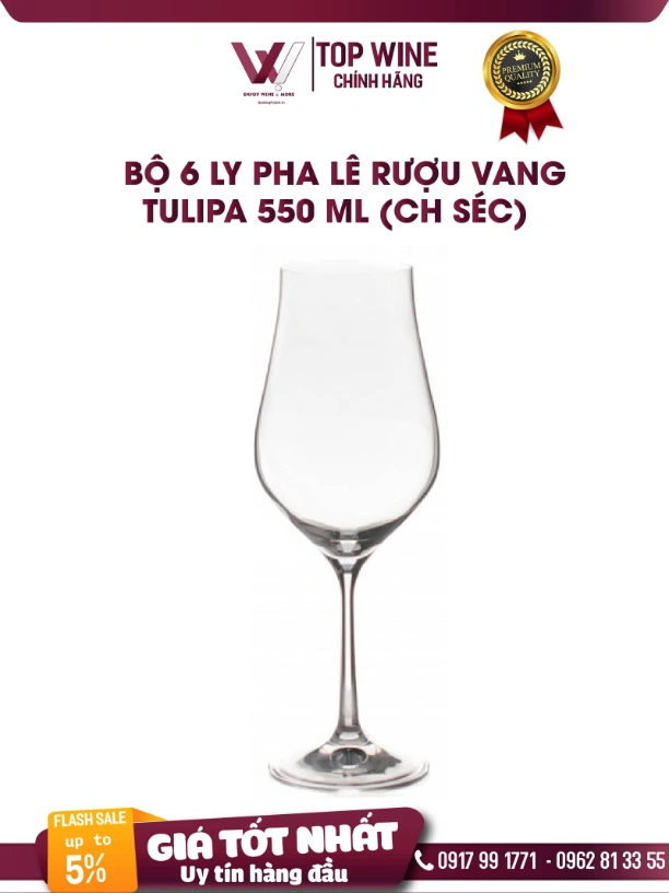 Bộ 6 ly pha lê rượu vang Tulipa 550 ml (CH Séc)   