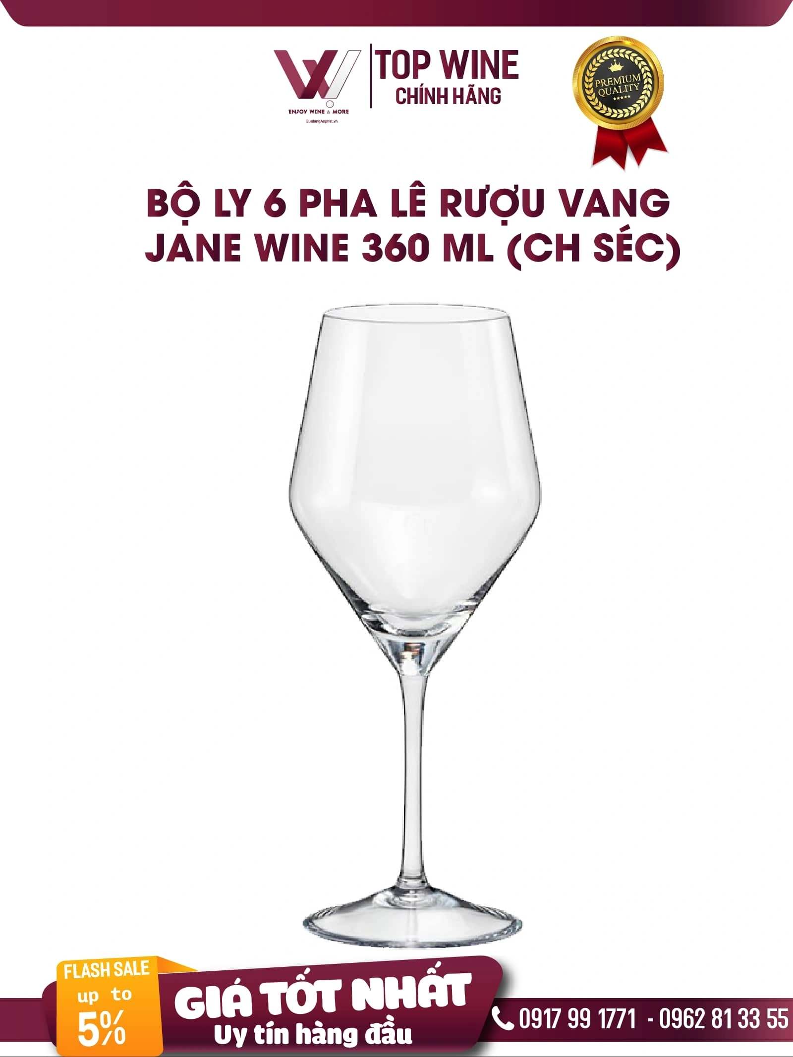 Bộ ly 6 pha lê rượu vang Jane Wine 360 ml (CH Séc)  ?? Bộ 6 ly  pha lê rượu vang Jane Wine 360 ml (CH Séc) 