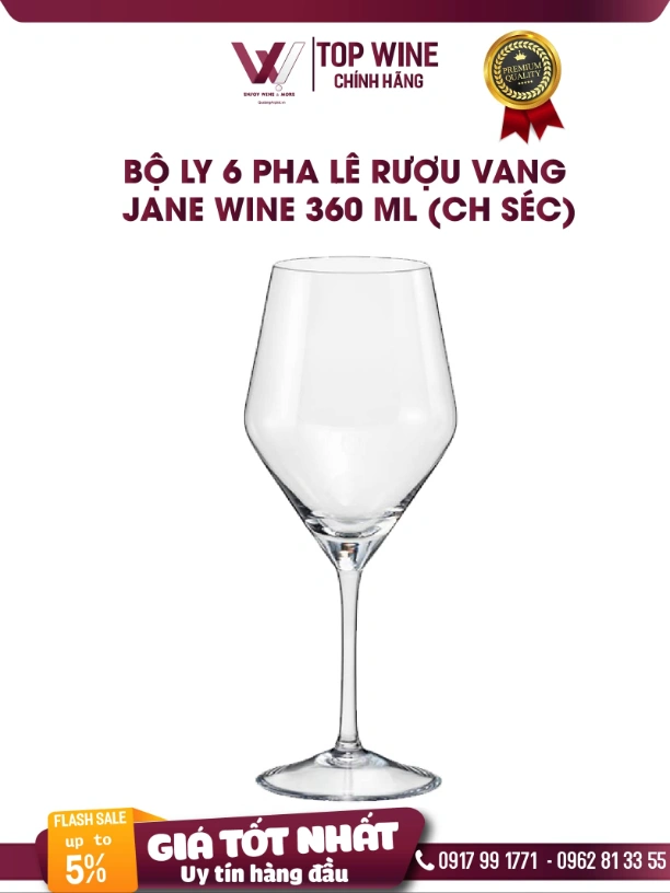 Bộ 6 ly  pha lê rượu vang Jane Wine 360 ml (CH Séc) 