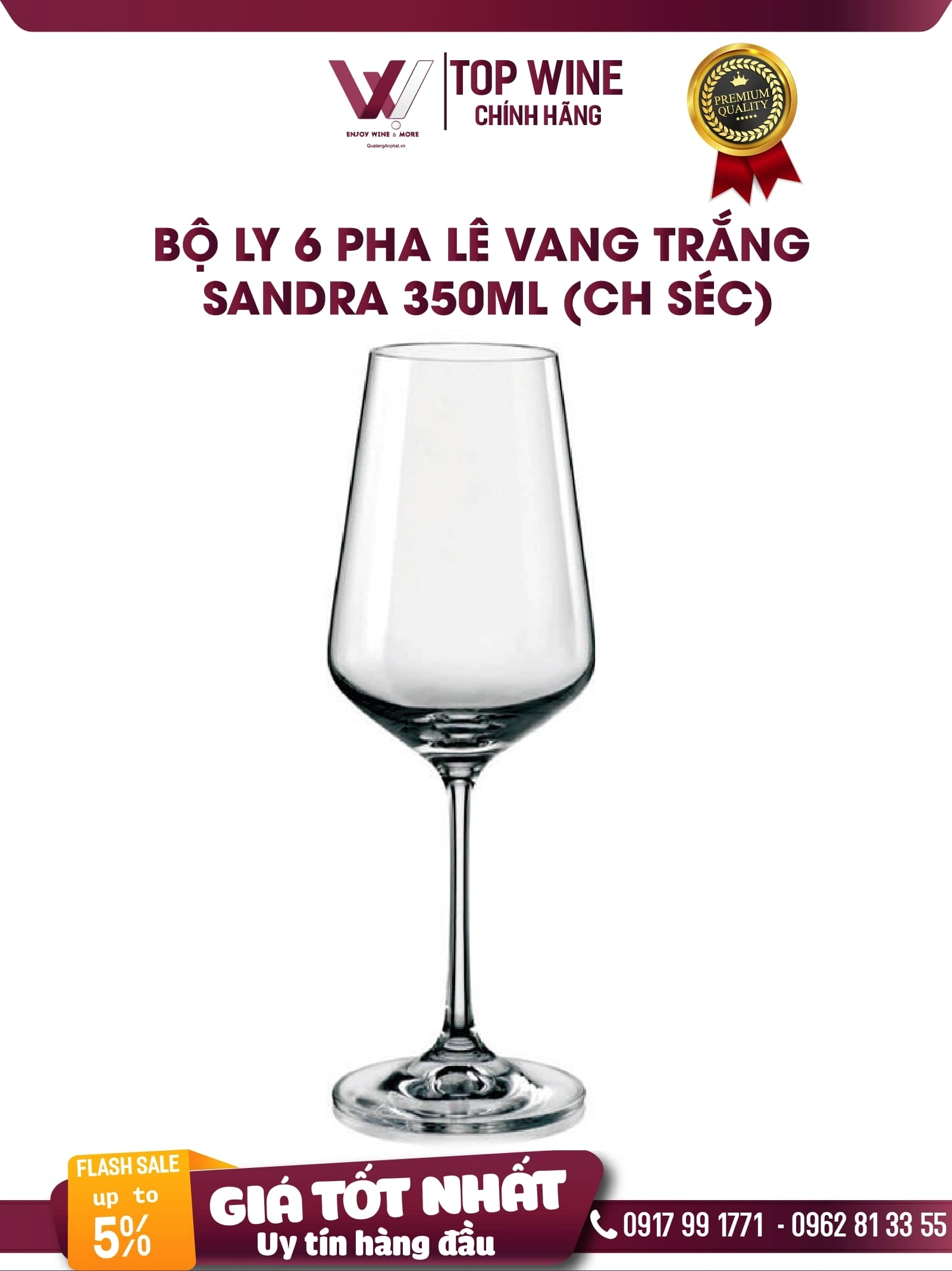Bộ ly 6 pha lê rượu vang Sandra 350ml (CH Séc) ?? Bộ ly 6 pha lê rượu vang Sandra 350ml (CH Séc)
