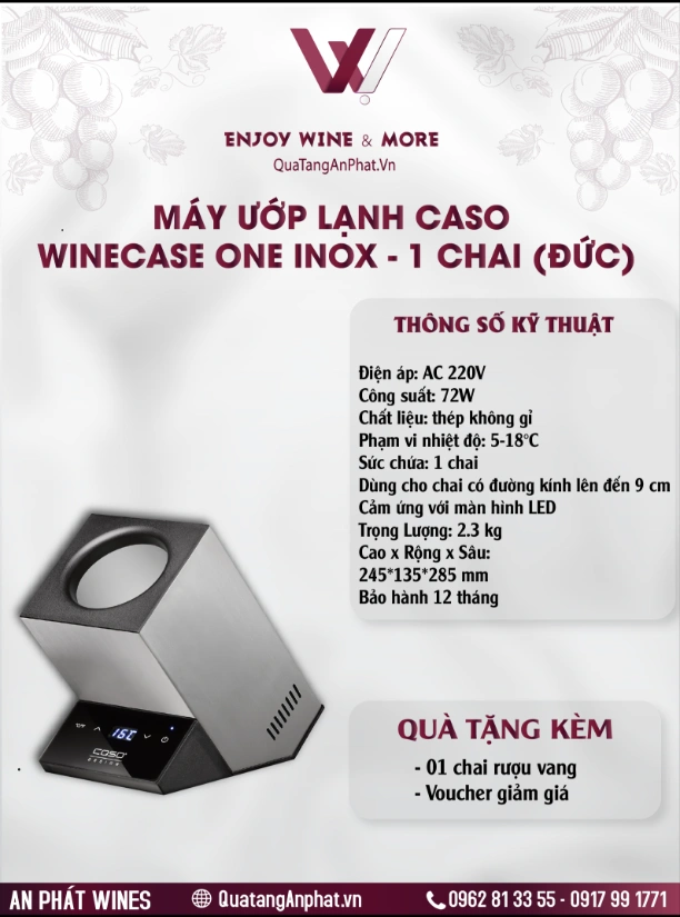 Máy ướp lạnh Caso CASO WineCase One Inox - 1 chai (Đức)