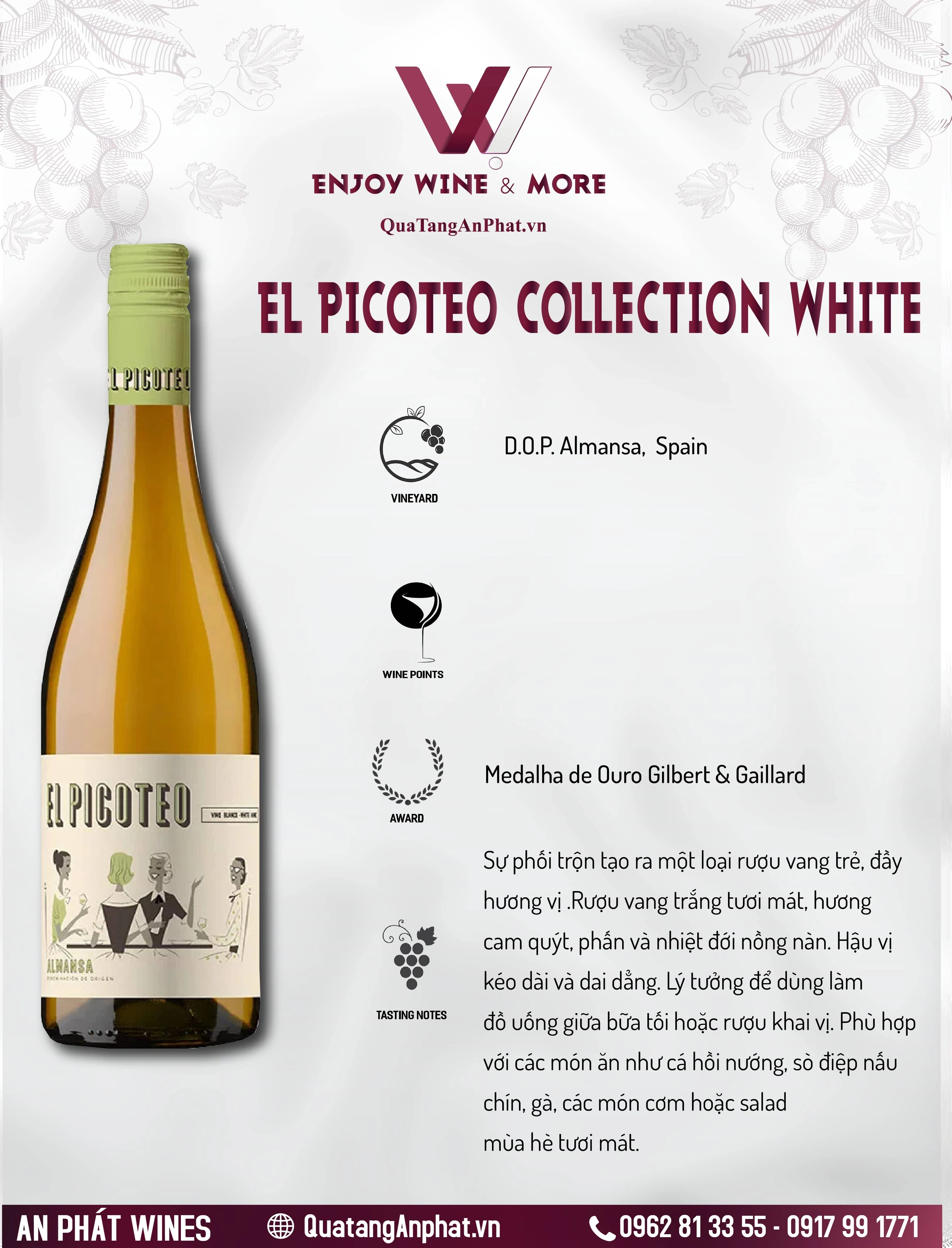 Rượu vang trắng  El Picoteo Collection White Spain 750ml 12,5% ?? Rượu vang trắng  El Picoteo Collection White Spain 750ml 12,5%
