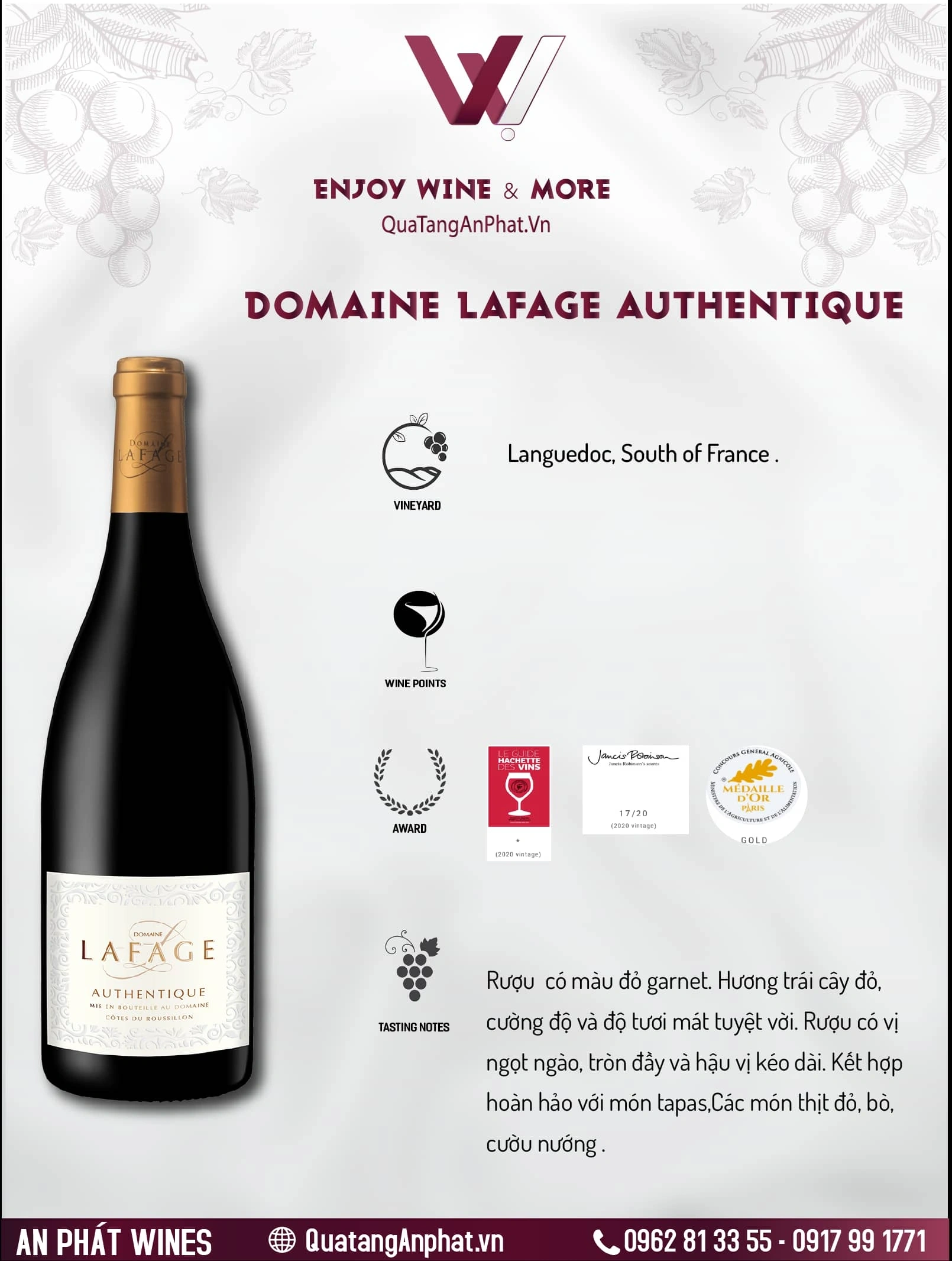 Rượu vang đỏ Domaine Lafage Authentique Pháp 750ml 14.5% ?? Rượu vang đỏ Domaine Lafage Authentique Pháp 750ml 14.5%