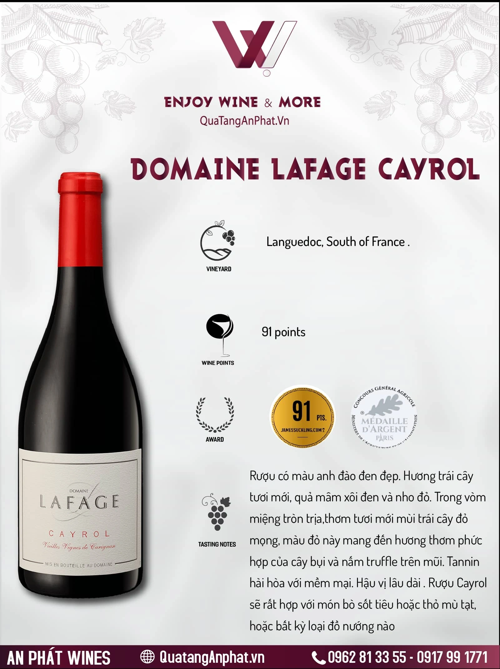 Rượu vang đỏ Domaine Lafage Cayrol Pháp 750ml 14.5% ?? Rượu vang đỏ Domaine Lafage Cayrol Pháp 750ml 14.5%