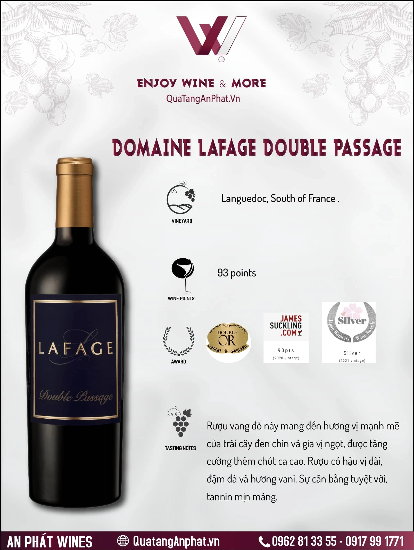 Rượu vang đỏ Domaine Lafage Double Passage Pháp 750ml 15% ?? Rượu vang đỏ Domaine Lafage Double Passage Pháp 750ml 15%