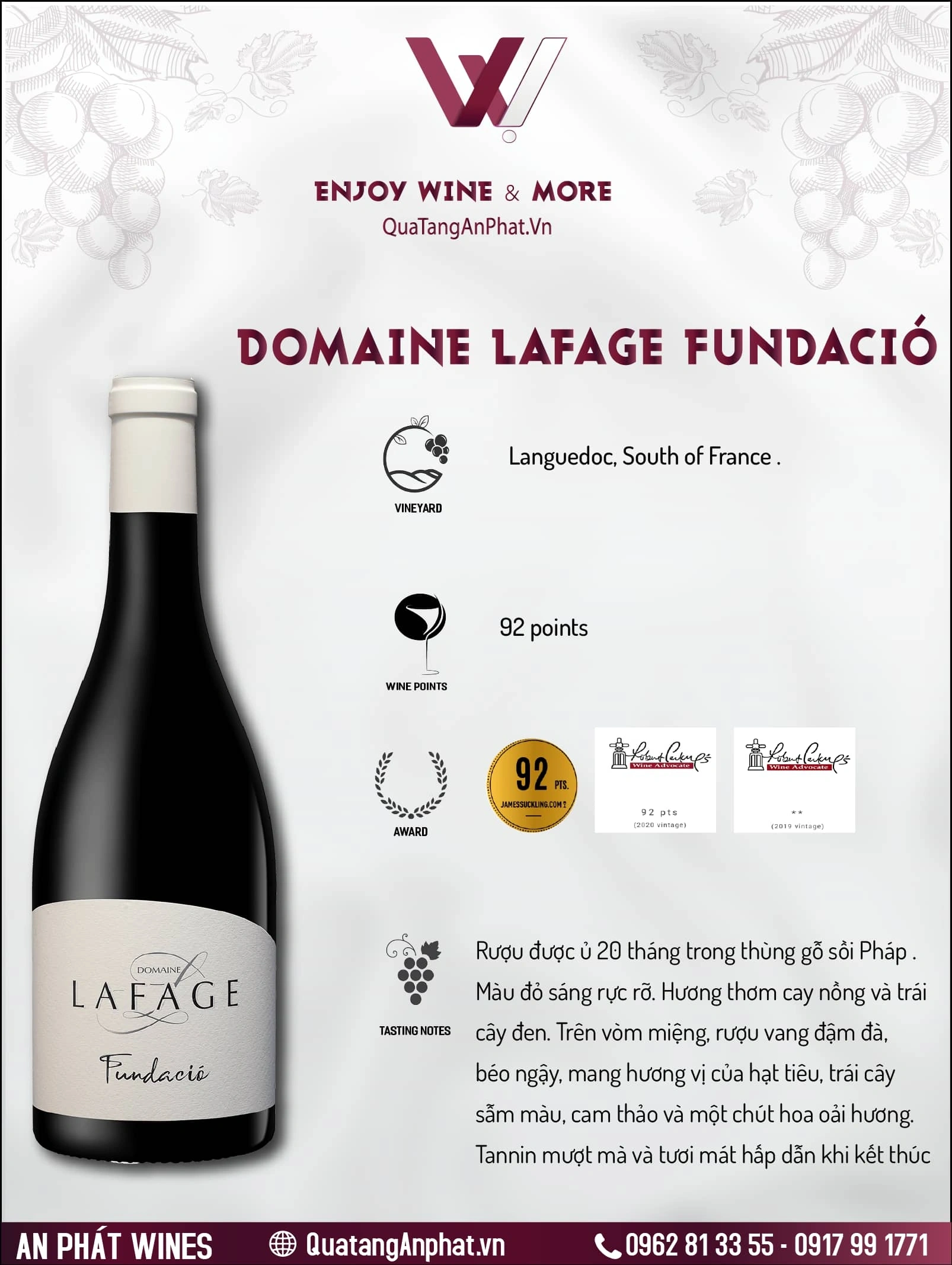 Rượu vang đỏ Domaine Lafage Fundació Pháp 750ml 15% ?? Rượu vang đỏ Domaine Lafage Fundació Pháp 750ml 15%