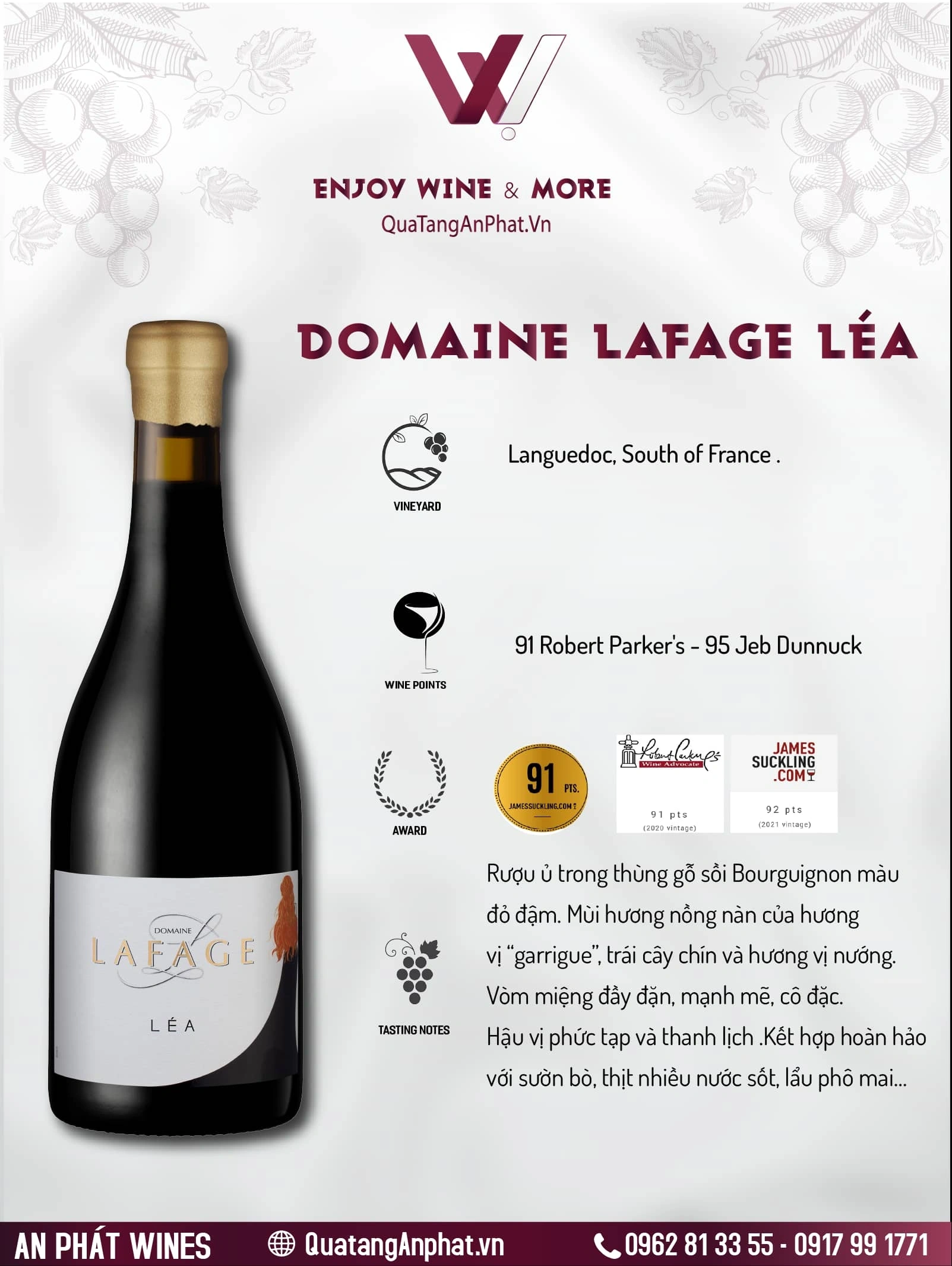 Rượu vang đỏ Domaine Lafage Léa Pháp 750ml 14.5% ?? Rượu vang đỏ Domaine Lafage Léa Pháp 750ml 14.5%