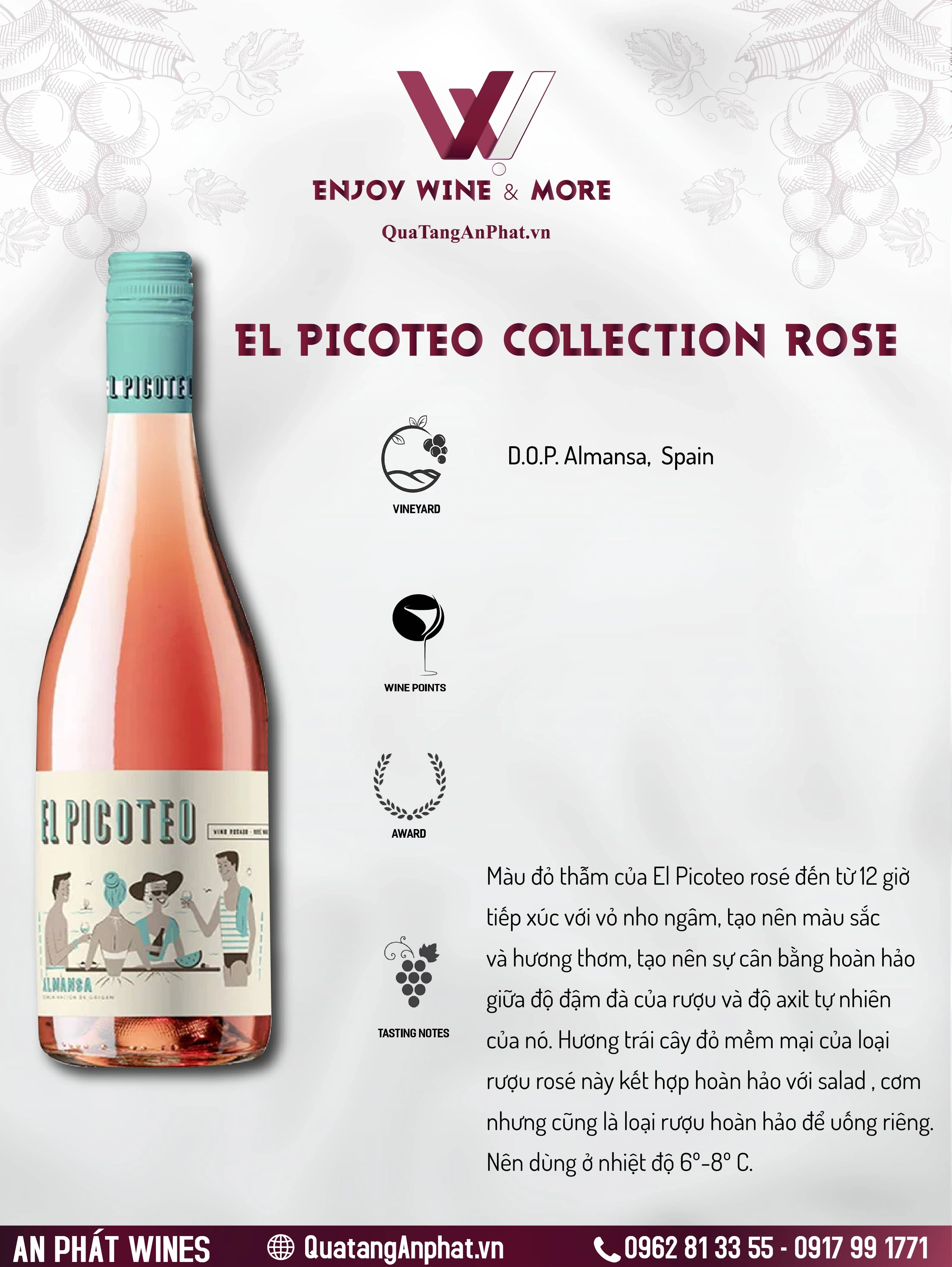 Rượu vang Rose El Picoteo Collection Rose Spain 750ml 13% ?? Rượu vang Rose El Picoteo Collection Rose Spain 750ml 13%