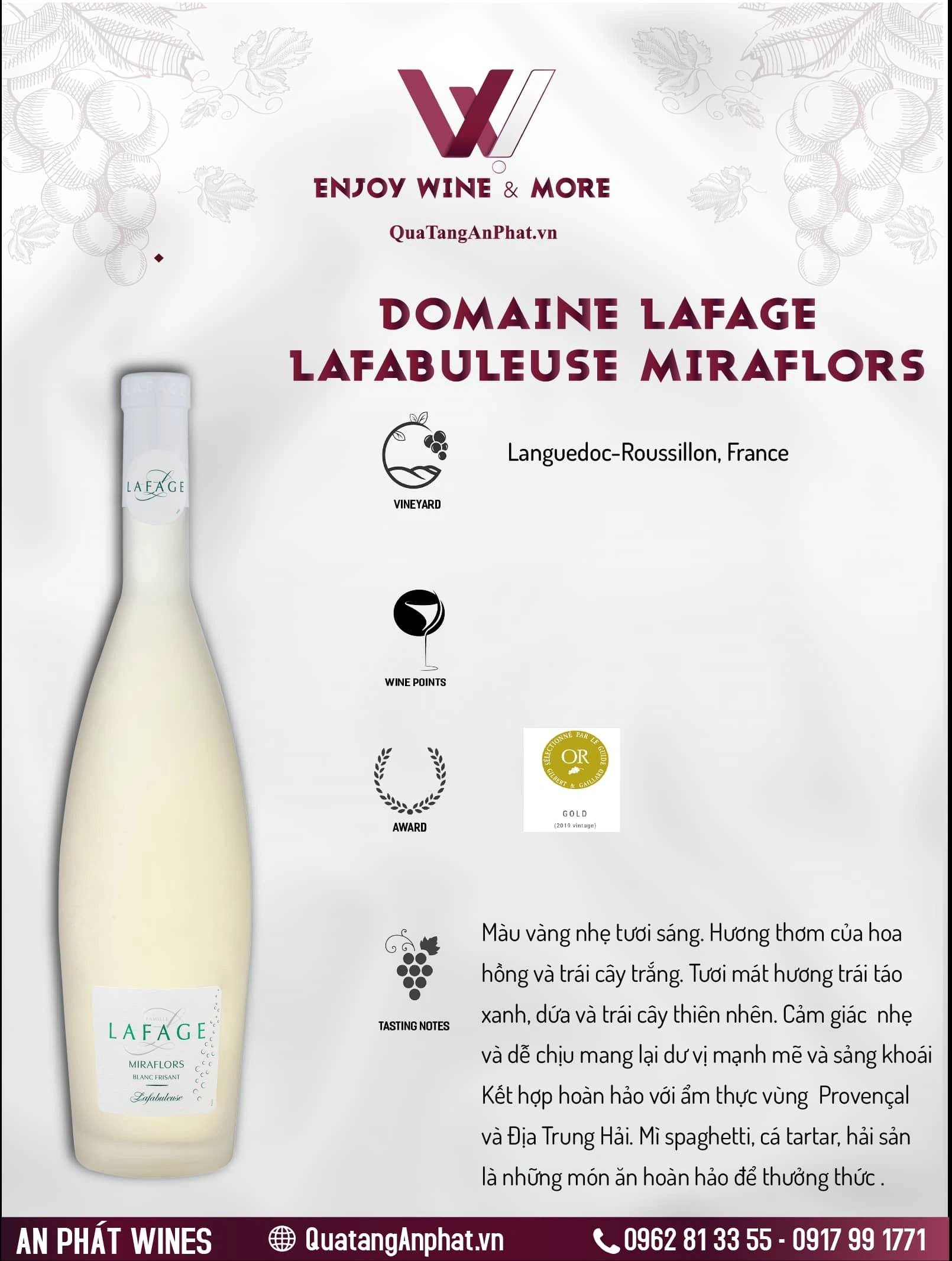Rượu vang trắng Domaine Lafage Lafabuleuse Miraflors Pháp 750ml 10.5% ?? Rượu vang trắng Domaine Lafage Lafabuleuse Miraflors Pháp 750ml 10.5%