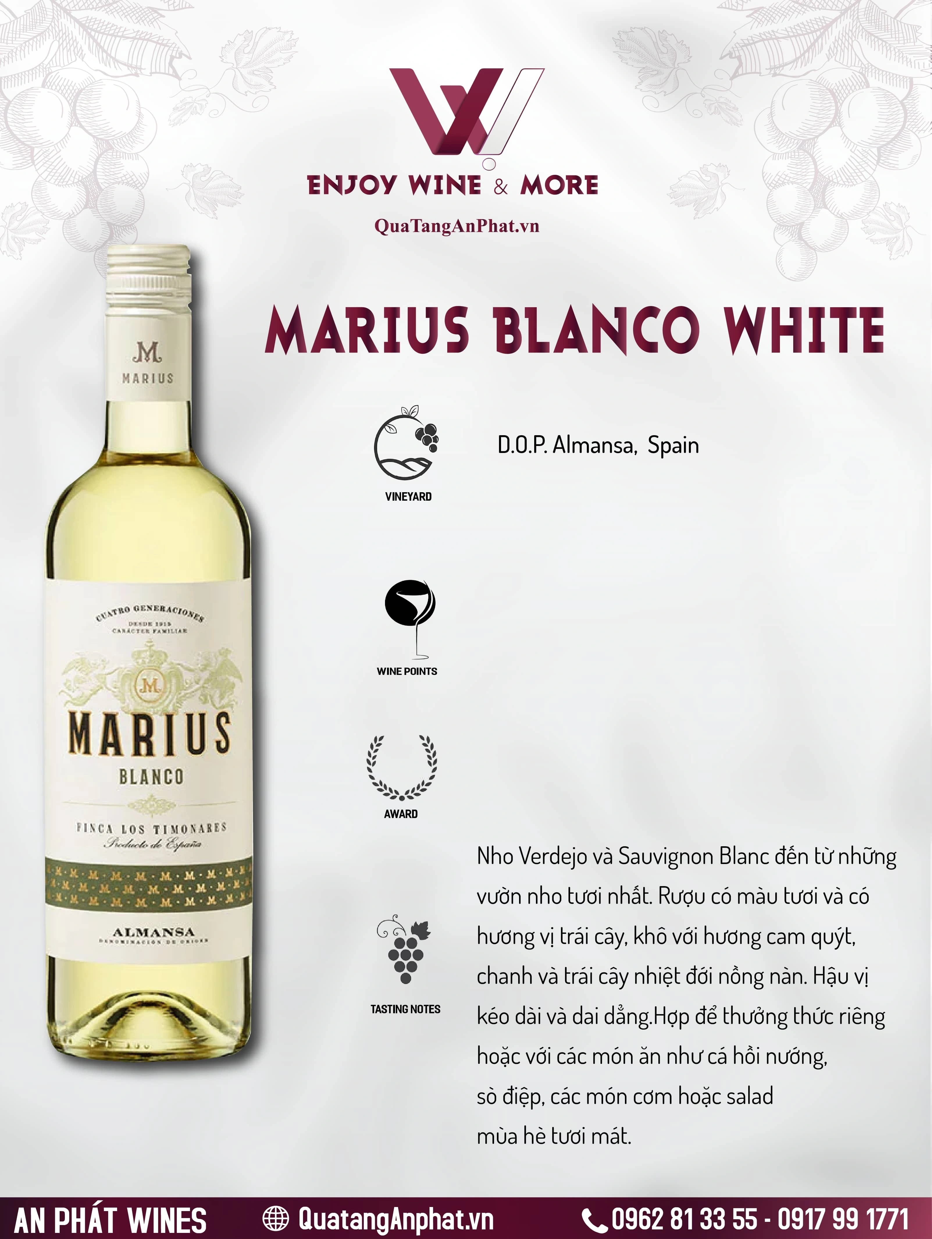 Rượu vang trắng  Piqueras Marius Blanco white  750ml 12,5% ?? Rượu vang trắng  Piqueras Marius Blanco white  750ml 12,5%