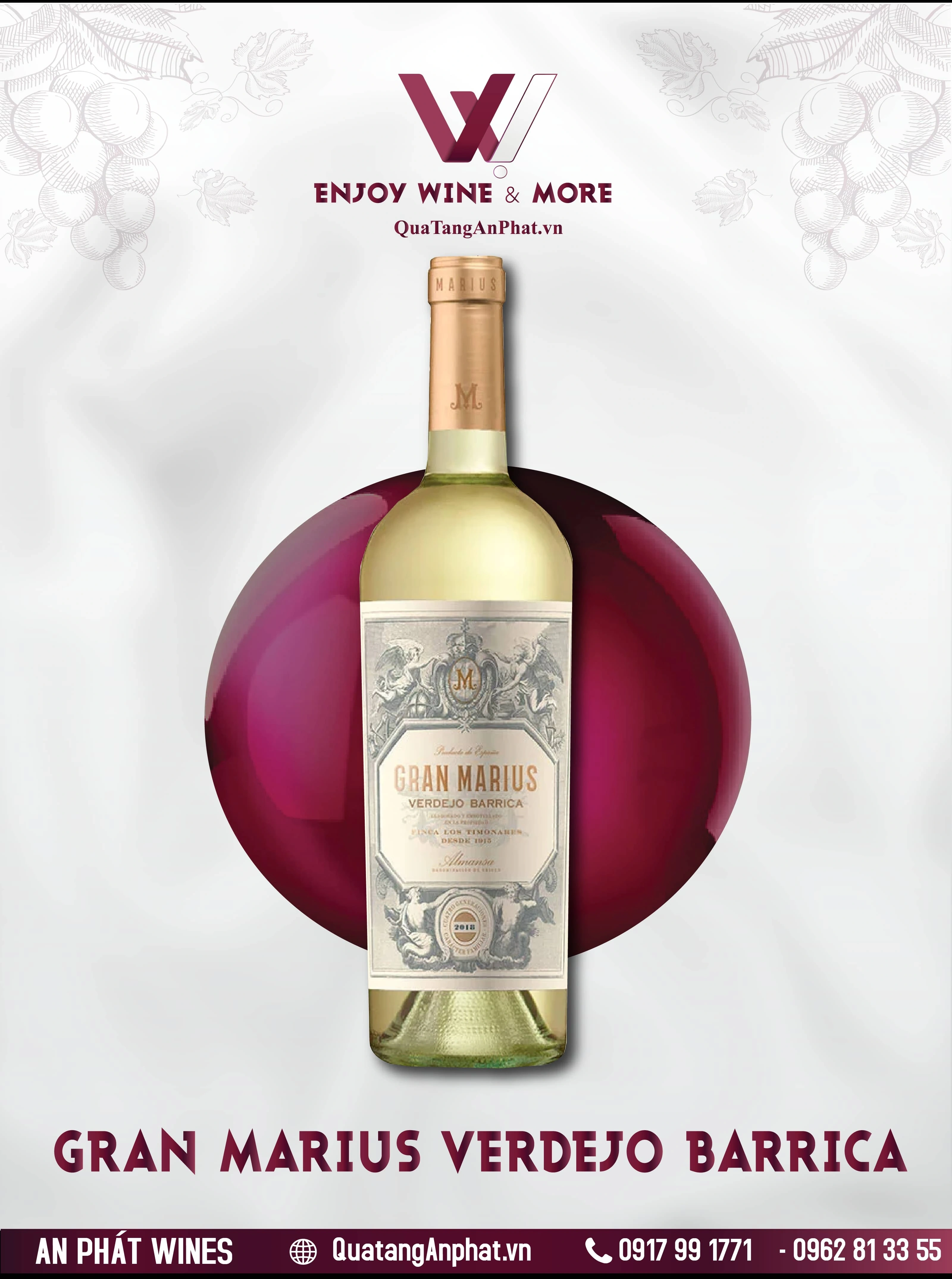 Rượu vang trắng Gran Marius Verdejo Barrica Spain 750ml 13.5% ?? Rượu vang trắng Gran Marius Verdejo Barrica Spain 750ml 13.5%