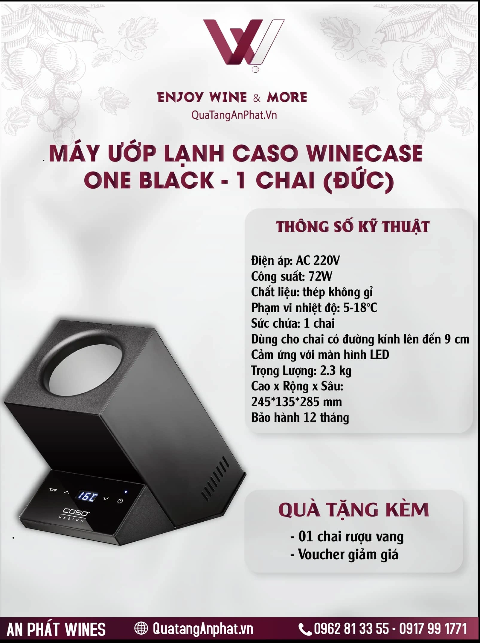 Máy ướp lạnh Caso WineCase One Black - 1 chai (Đức) ?? Máy ướp lạnh Caso WineCase One Black - 1 chai (Đức)