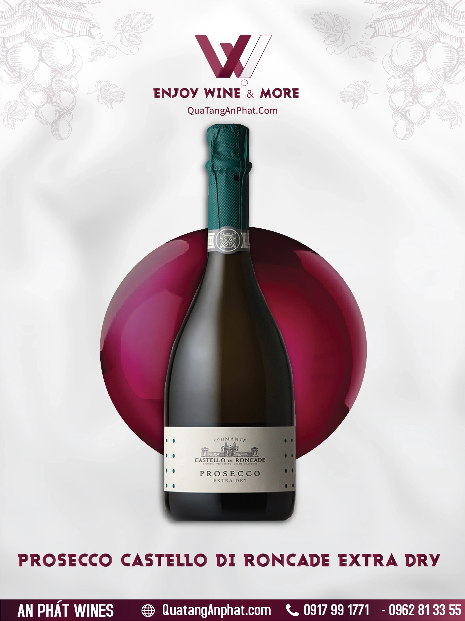 Rượu vang sủi bọt Prosecco Castello di Roncade Extra Dry Italy 750ml 11,5% ?? Rượu vang sủi bọt Prosecco Castello di Roncade Extra Dry Italy 750ml 11,5%