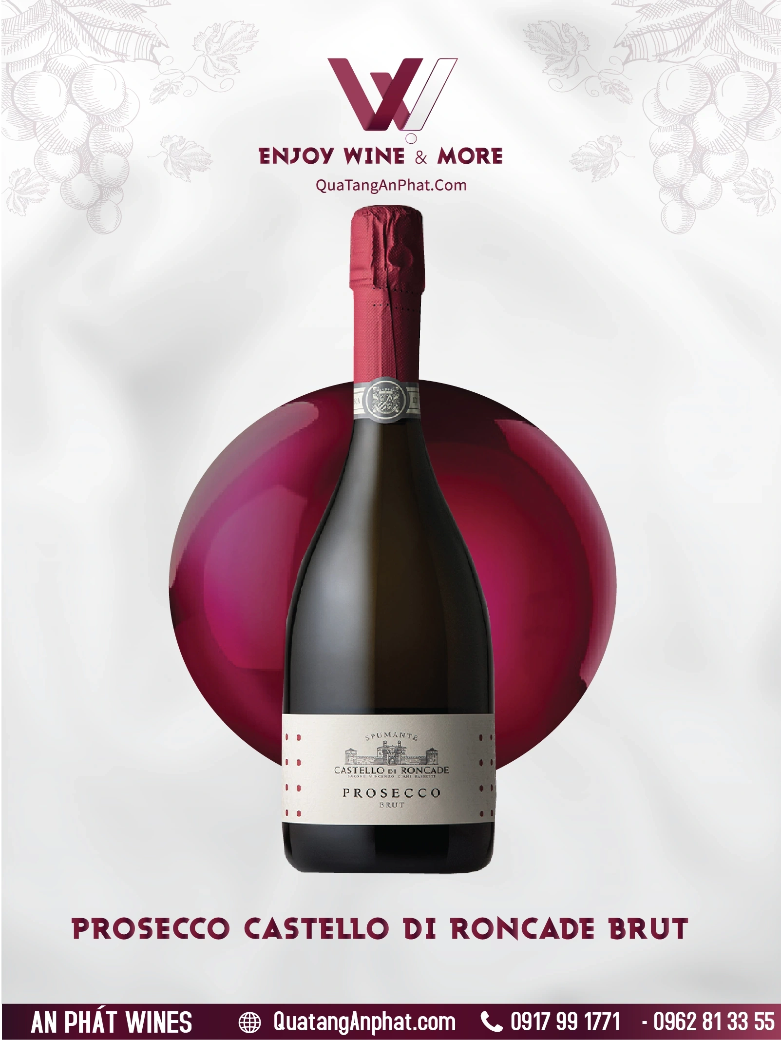 Rượu vang sủi bọt Prosecco  Castello di Roncade Brut Italy 750ml 11.5% ?? Rượu vang sủi bọt Prosecco  Castello di Roncade Brut Italy 750ml 11.5%