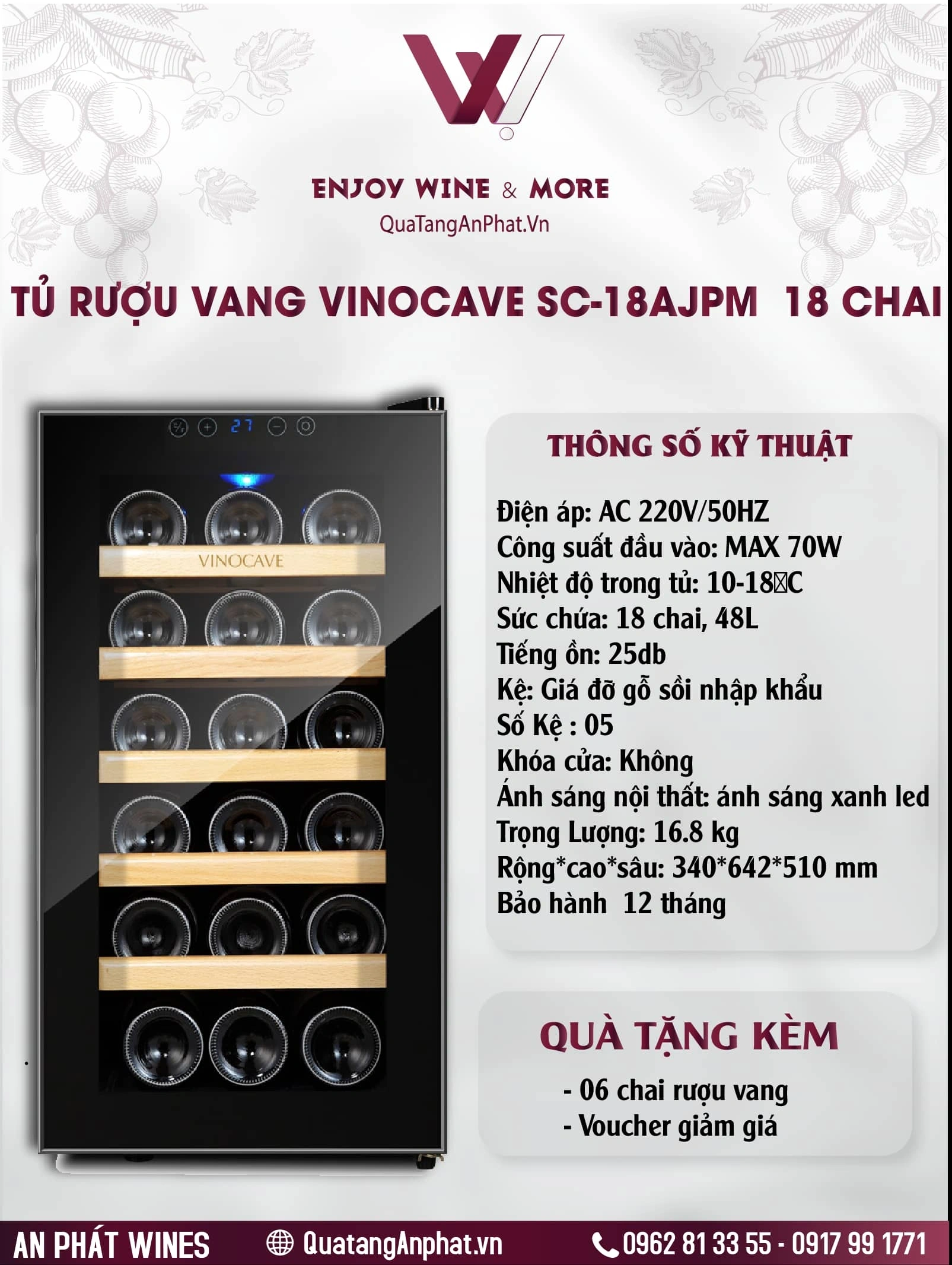 Tủ rượu vang VINOCAVE SC-18AJPM  18 chai  ?? Tủ rượu vang VINOCAVE SC-18AJPM  18 chai 
