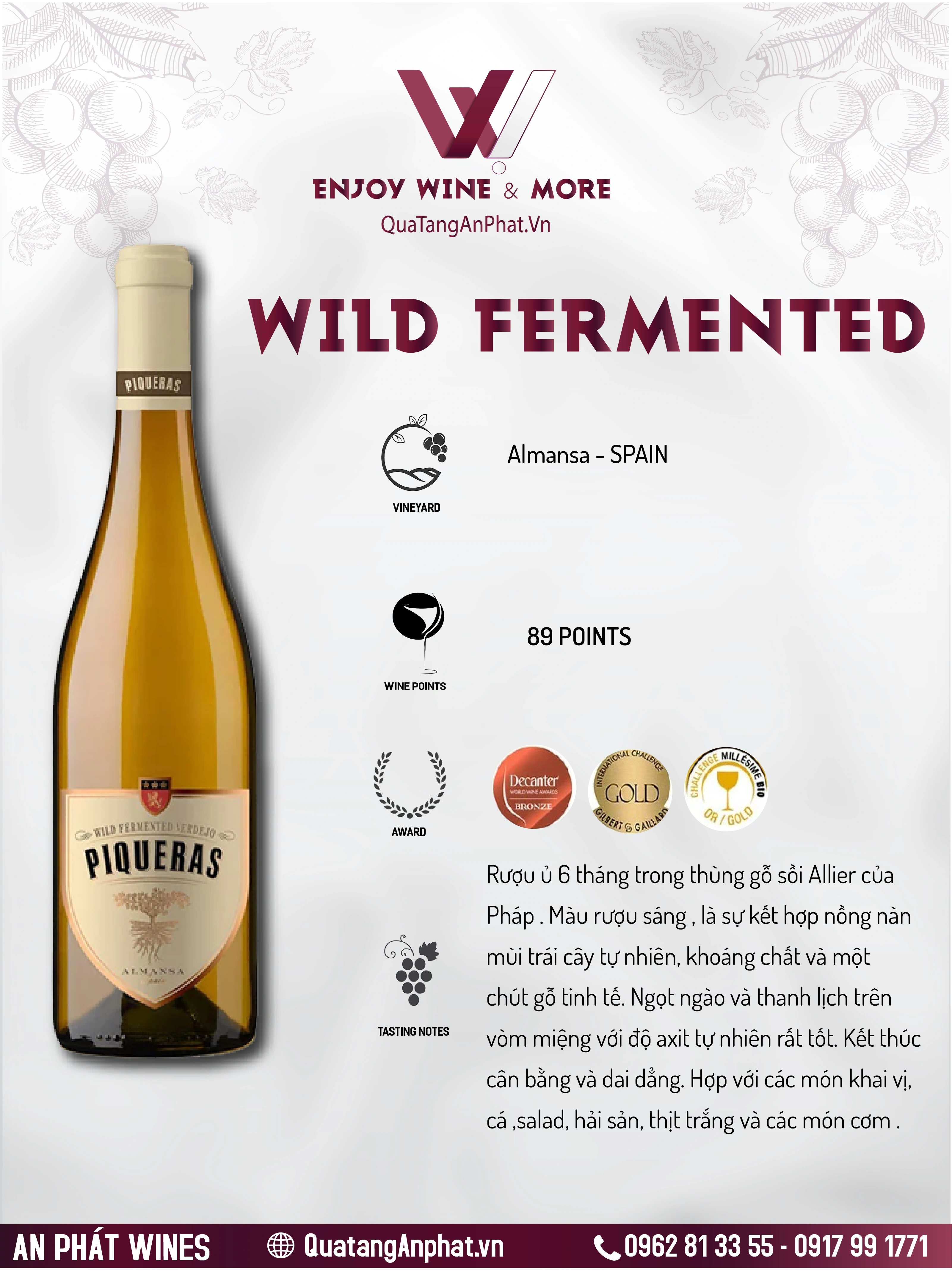 Rượu vang trắng  Piqueras Wild fermented Spain 750ml ?? Rượu vang trắng  Piqueras Wild fermented Spain 750ml